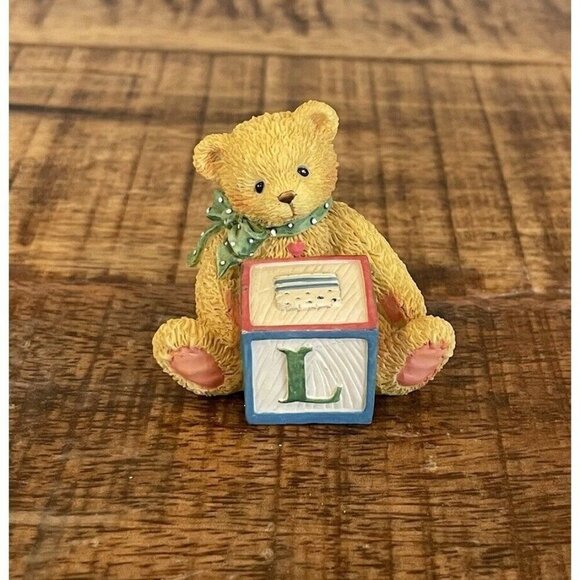 Cherished Teddies Mini Bear With ABC Letter L Block Figurine 158488L Enesco 1995 - Picture 2 of 8